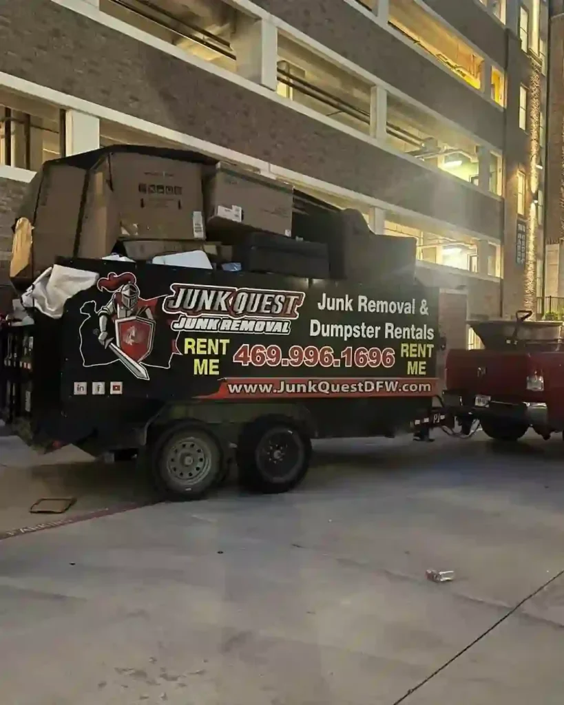 Junk Quest trailer filled after completing a commercial office cleanout and junk removal service in Frisco, TX