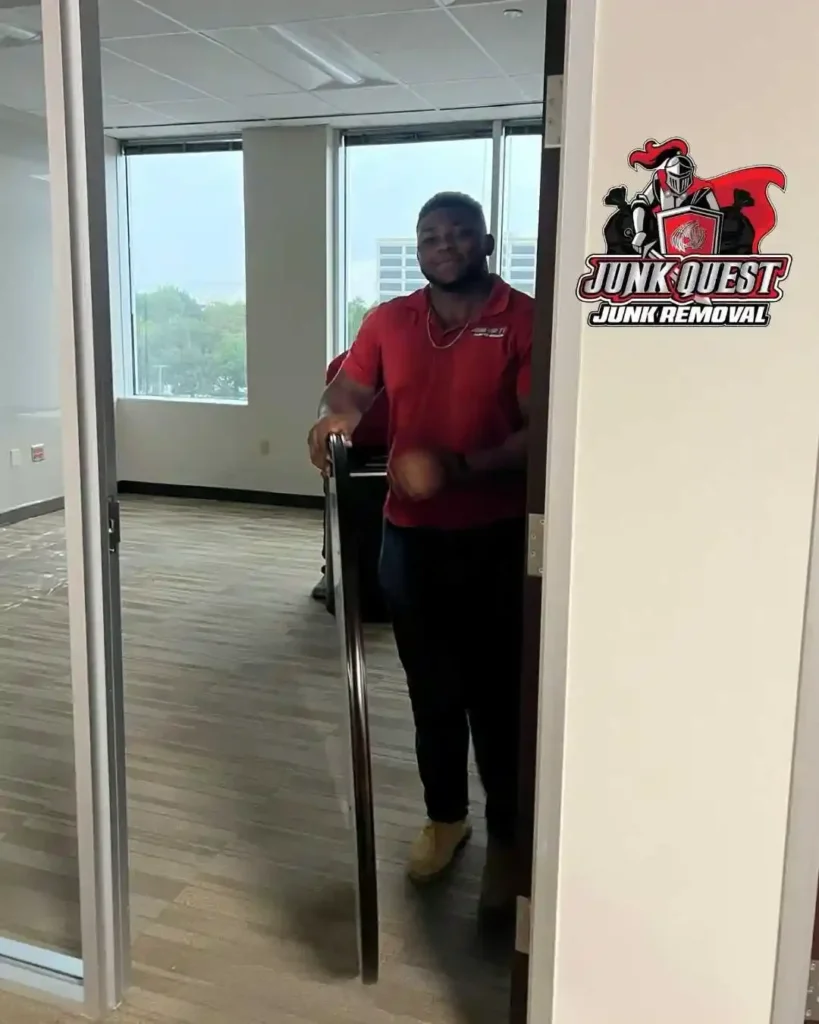 Junk Quest performing a commercial office cleanout with furniture and debris removal in Frisco, TX