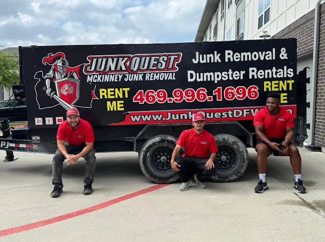 Junk Quest Removal team with branded truck providing estate cleanout services in North Dallas