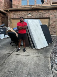 Junk Quest Removal team handling mattress disposal and bulky furniture in North Dallas