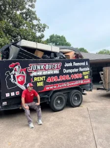 Junk Quest Removal crew with commercial trailer during a professional retail store cleanout in North Dallas