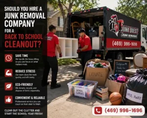 Junk removal crew loading outgrown furniture and boxes for a back to school cleanout