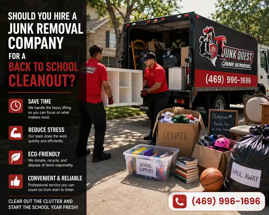 Junk removal crew loading outgrown furniture and boxes for a back to school cleanout