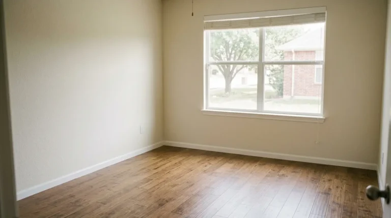 Empty living room with hardwood floors after a Junk Quest house cleanout in Allen, TX.
