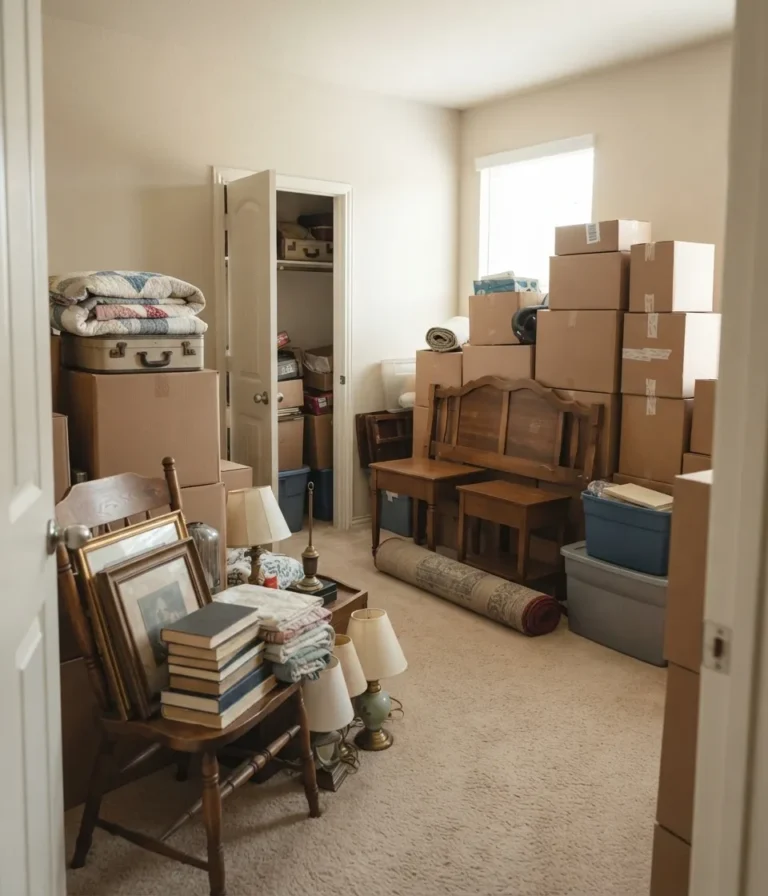 Cluttered spare bedroom before a Junk Quest house cleanout in Frisco, TX.