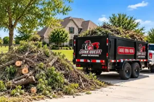 Pile of tree limbs and brush beside a driveway in Anna, TX waiting for haul-away
