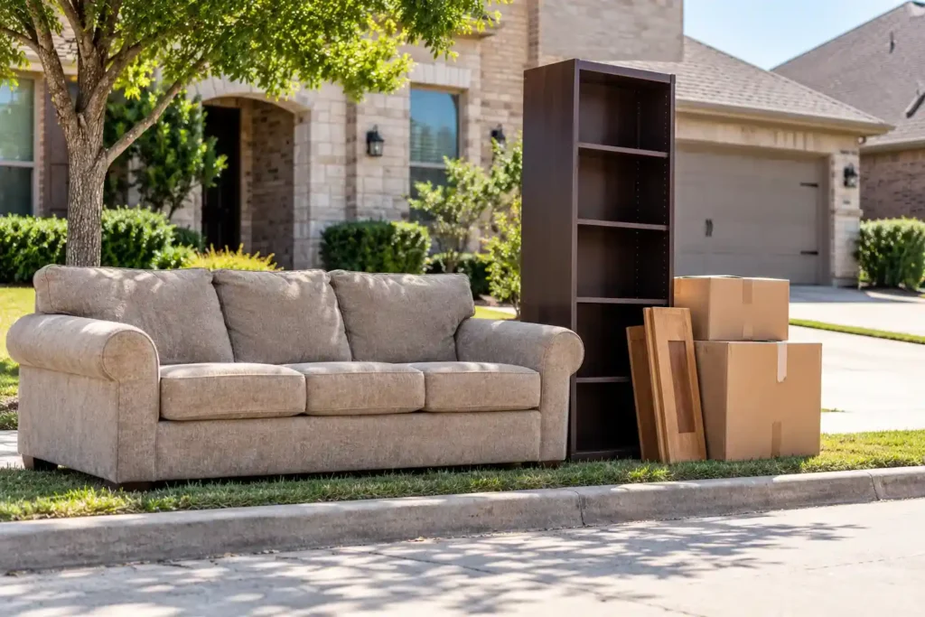 Furniture set out at the curb for bulk trash pickup in Frisco, TX