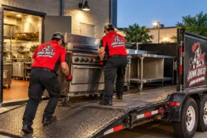 Commercial kitchen equipment removal from a restaurant in North Dallas, TX by a Junk Quest crew
