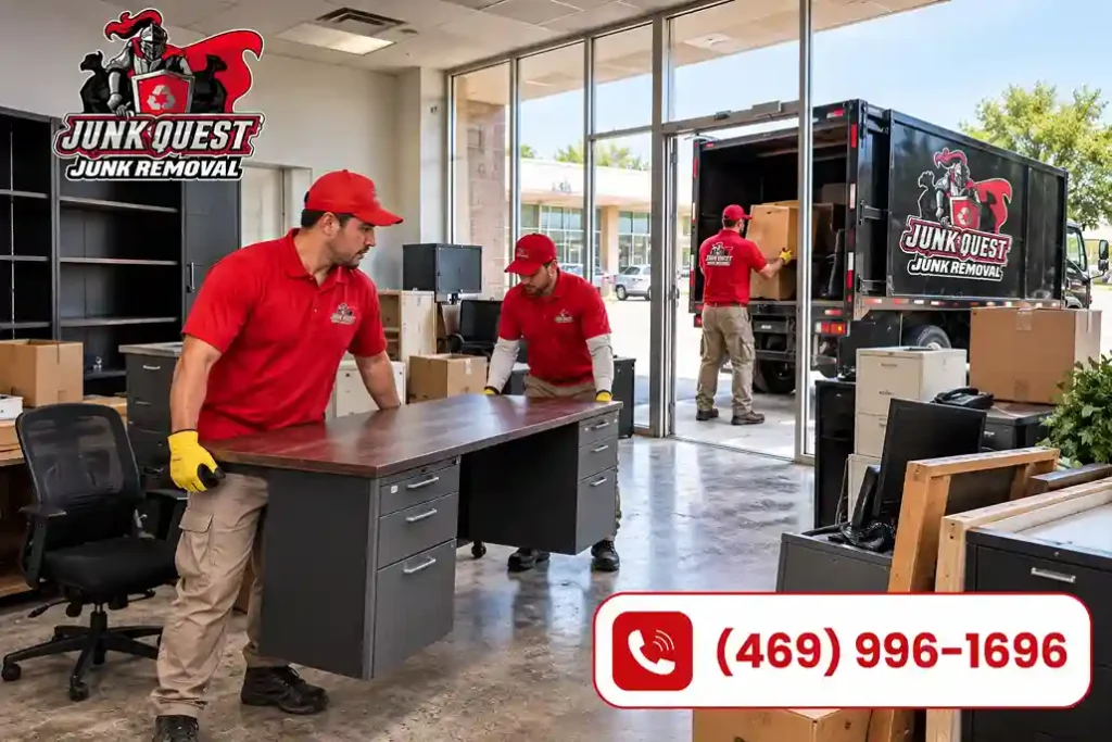 Commercial suite cleanout in North Dallas, TX with Junk Quest removing items left behind by a former tenant